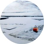 "Tri-colour boutique shopping bag on ice". 2008, oil on canvas, 20" | 51cm.